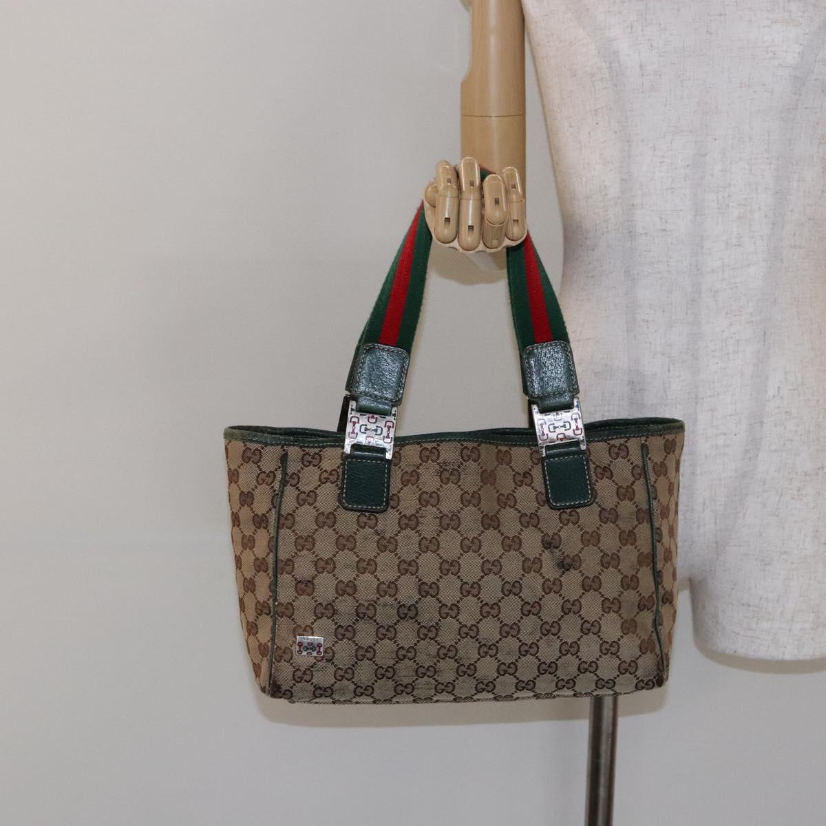 GUCCI GG Canvas Web Sherry Line Tote Bag Beige Green Red 115810 Auth 136923