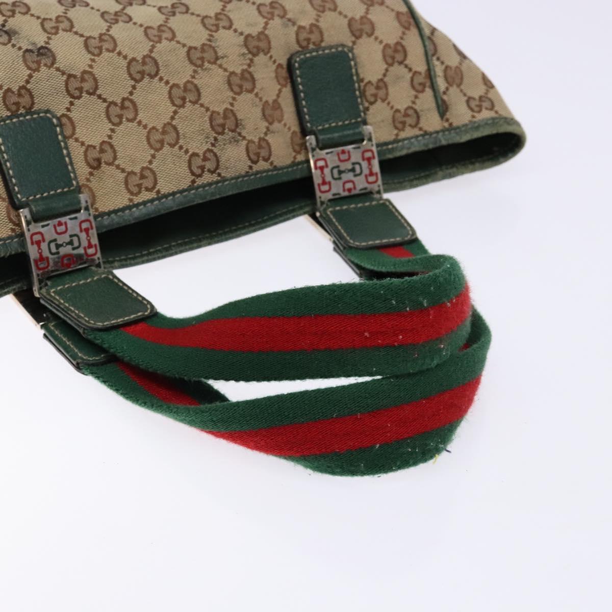 GUCCI GG Canvas Web Sherry Line Tote Bag Beige Green Red 115810 Auth 136923
