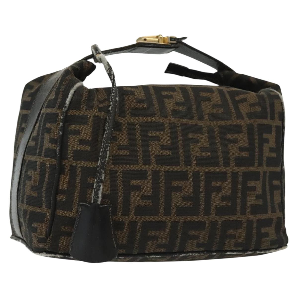 FENDI Zucca Canvas Vanity Pouch Black Brown Auth 136971