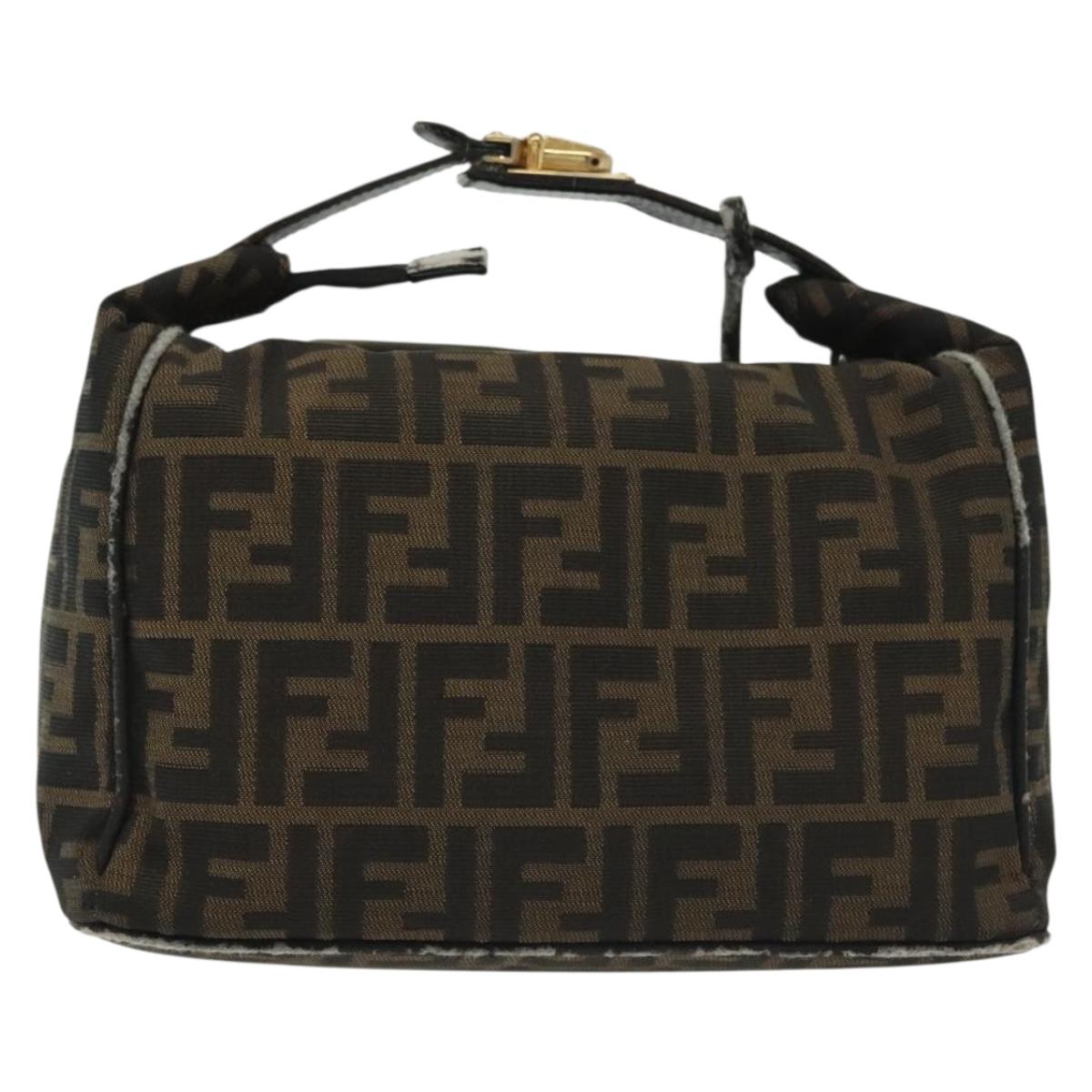 FENDI Zucca Canvas Vanity Pouch Black Brown Auth 136971