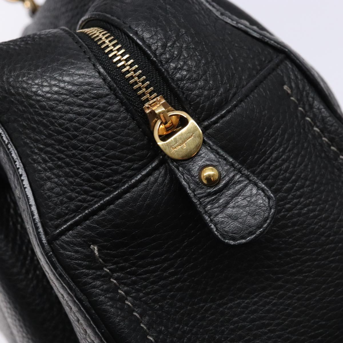 Salvatore Ferragamo Gancini Hand Bag Leather Black Gold Auth 136973