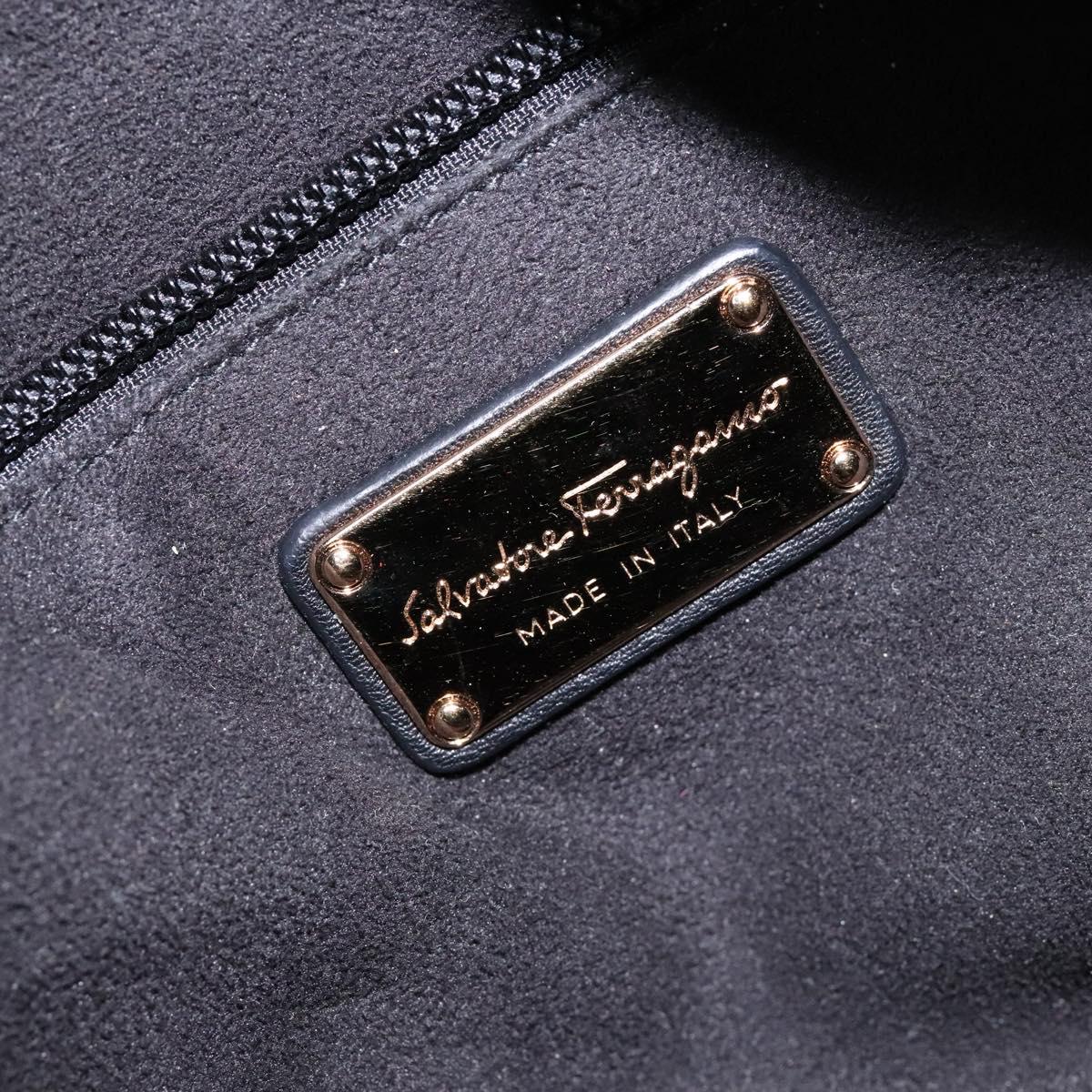 Salvatore Ferragamo Gancini Hand Bag Leather Black Gold Auth 136973