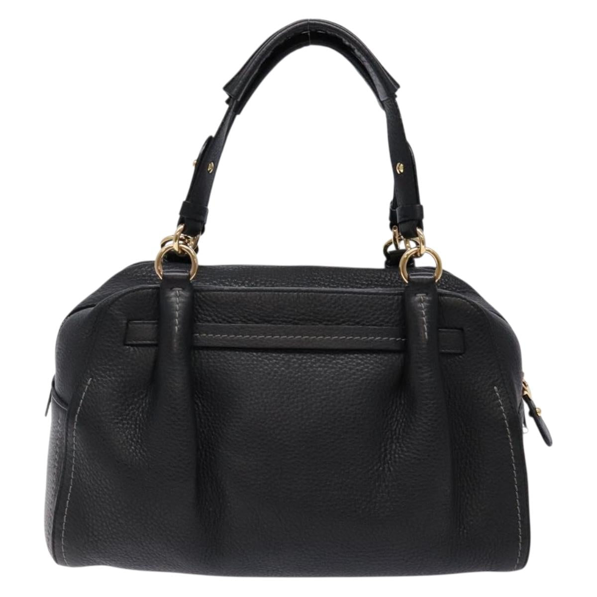 Salvatore Ferragamo Gancini Hand Bag Leather Black Gold Auth 136973