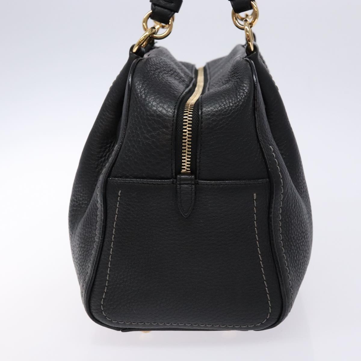 Salvatore Ferragamo Gancini Hand Bag Leather Black Gold Auth 136973