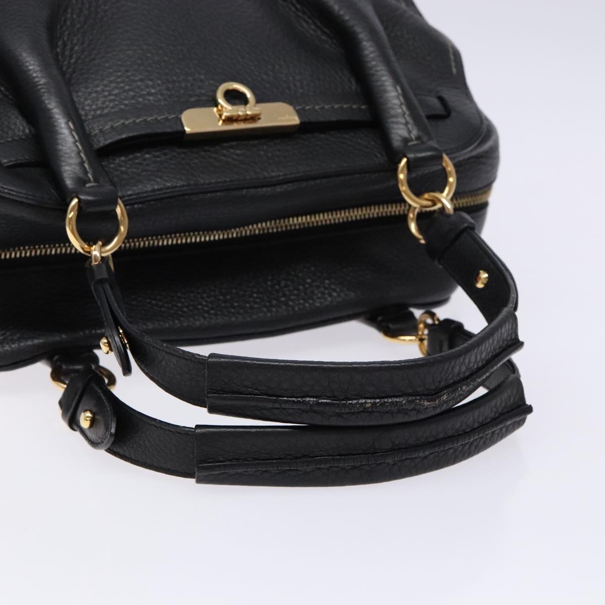 Salvatore Ferragamo Gancini Hand Bag Leather Black Gold Auth 136973