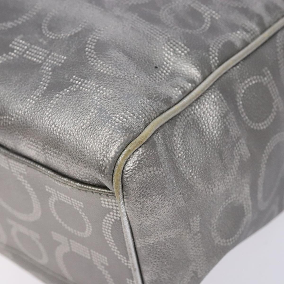 Salvatore Ferragamo Gancini Tote Bag Leather Silver Auth 137002