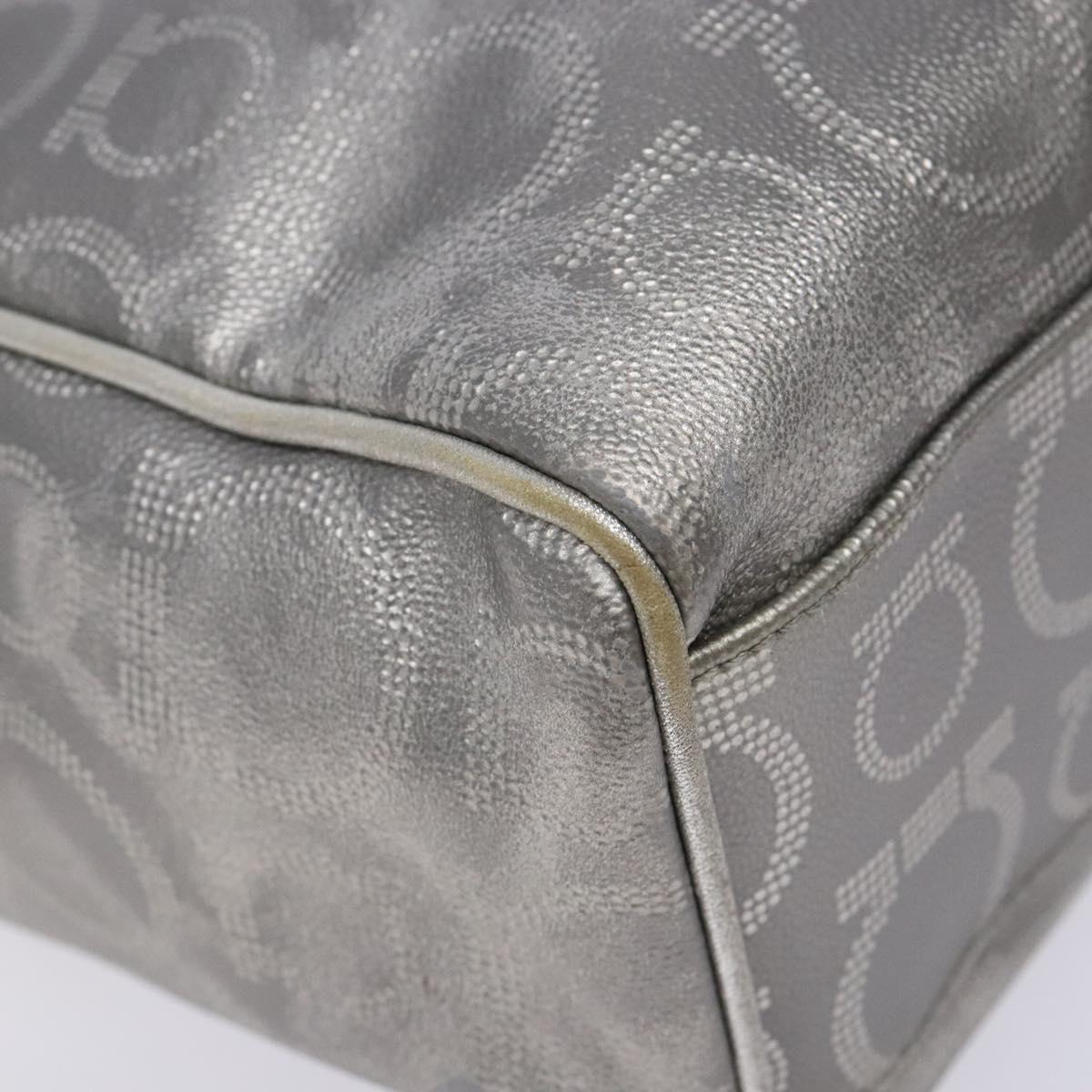 Salvatore Ferragamo Gancini Tote Bag Leather Silver Auth 137002