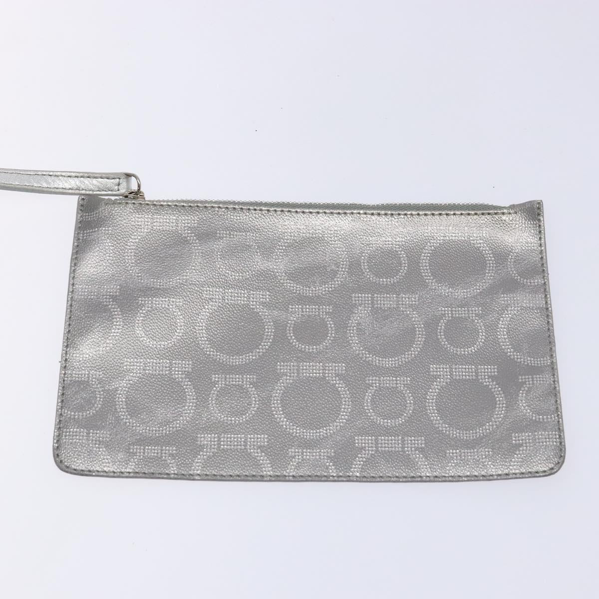 Salvatore Ferragamo Gancini Tote Bag Leather Silver Auth 137002