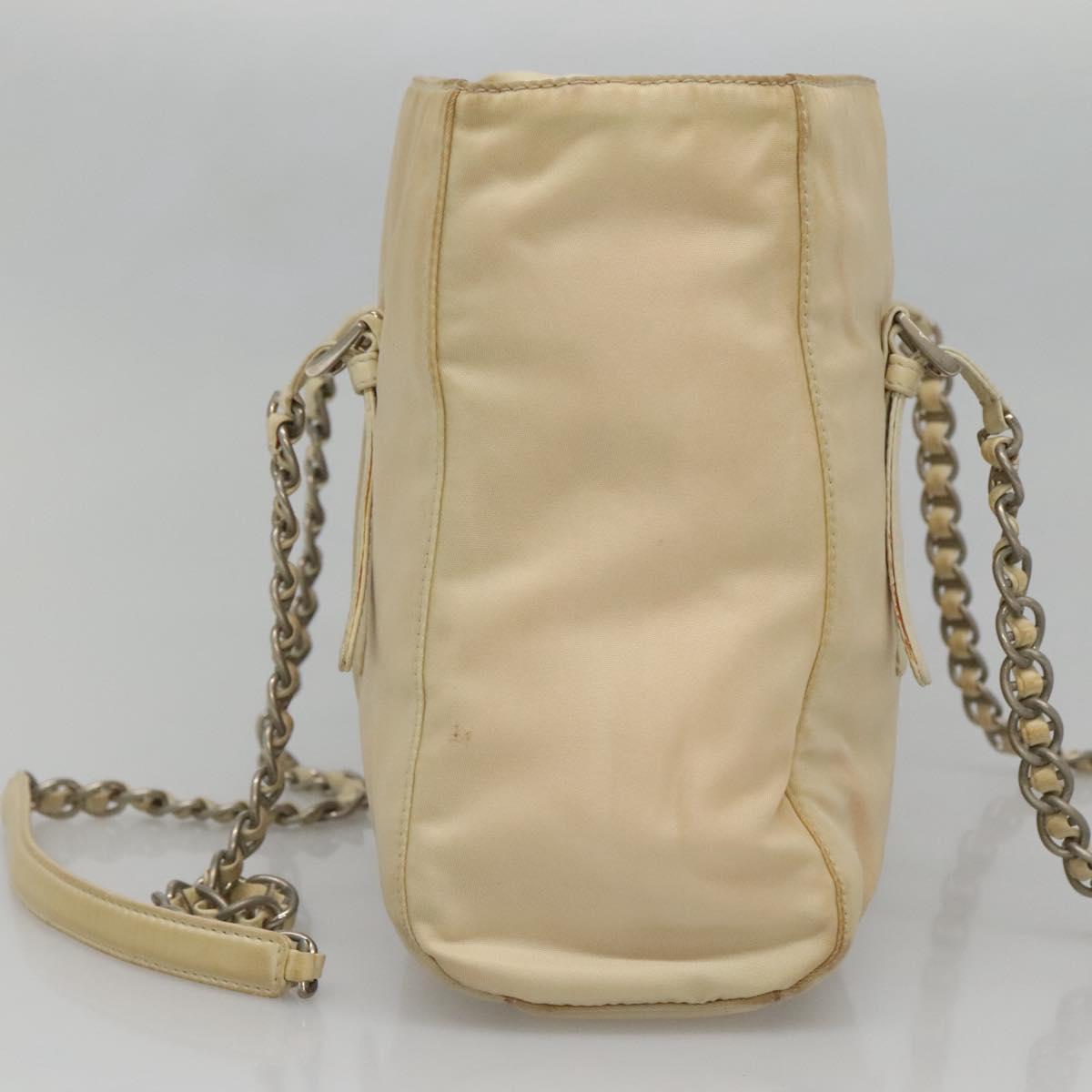 PRADA Chain Shoulder Bag Nylon Ivory Silver Auth 137031