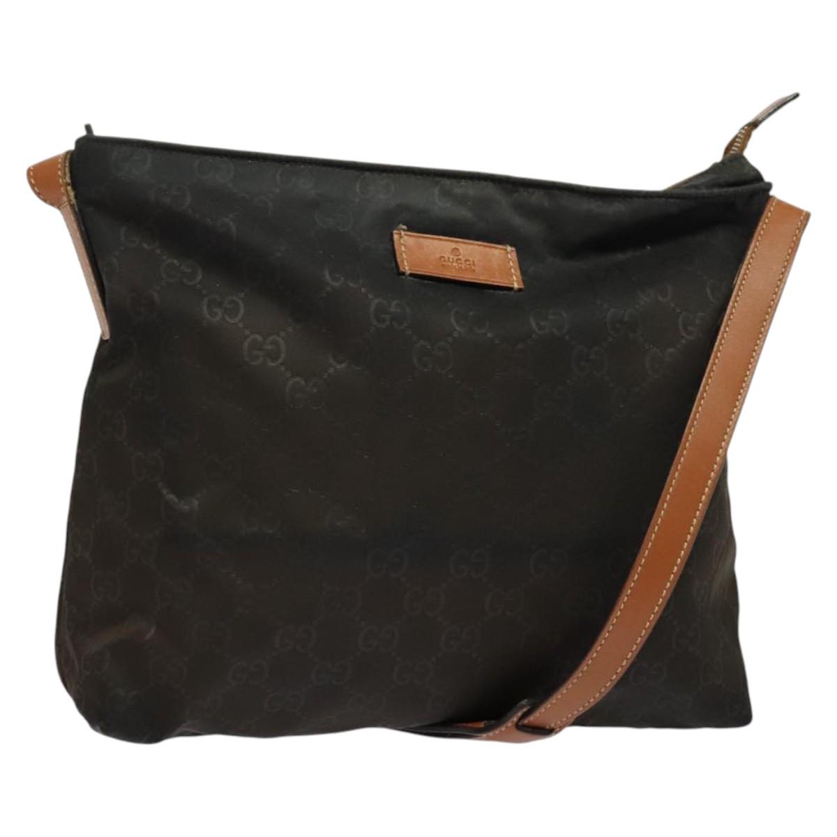 GUCCI GG Canvas Shoulder Bag Nylon Black Silver 314529 Auth 137032