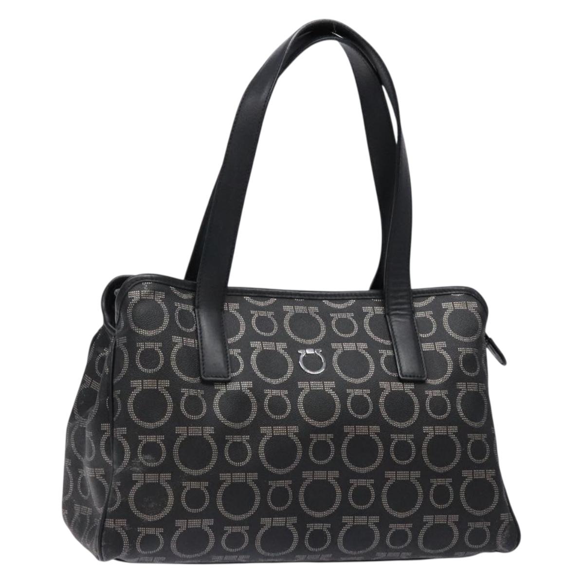 Salvatore Ferragamo Gancini Hand Bag PVC Black Silver Auth 137033
