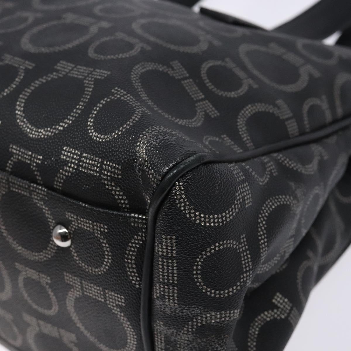 Salvatore Ferragamo Gancini Hand Bag PVC Black Silver Auth 137033