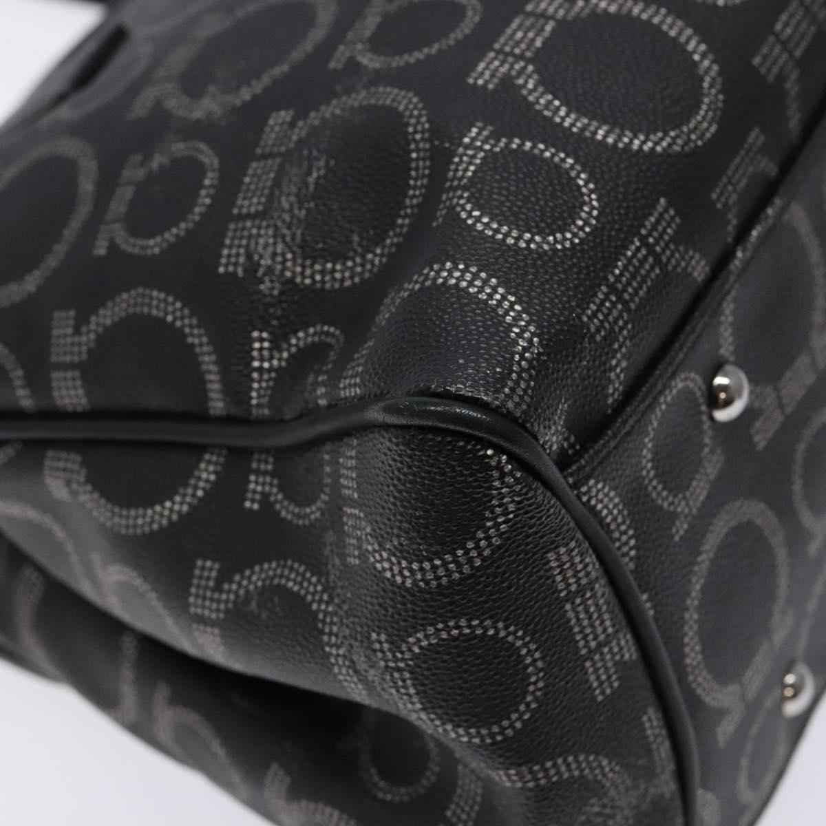 Salvatore Ferragamo Gancini Hand Bag PVC Black Silver Auth 137033