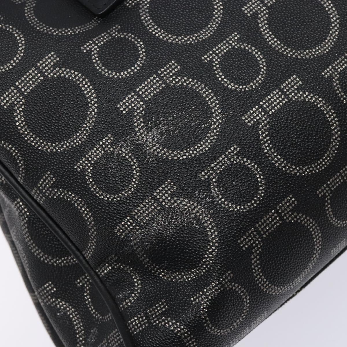 Salvatore Ferragamo Gancini Hand Bag PVC Black Silver Auth 137033