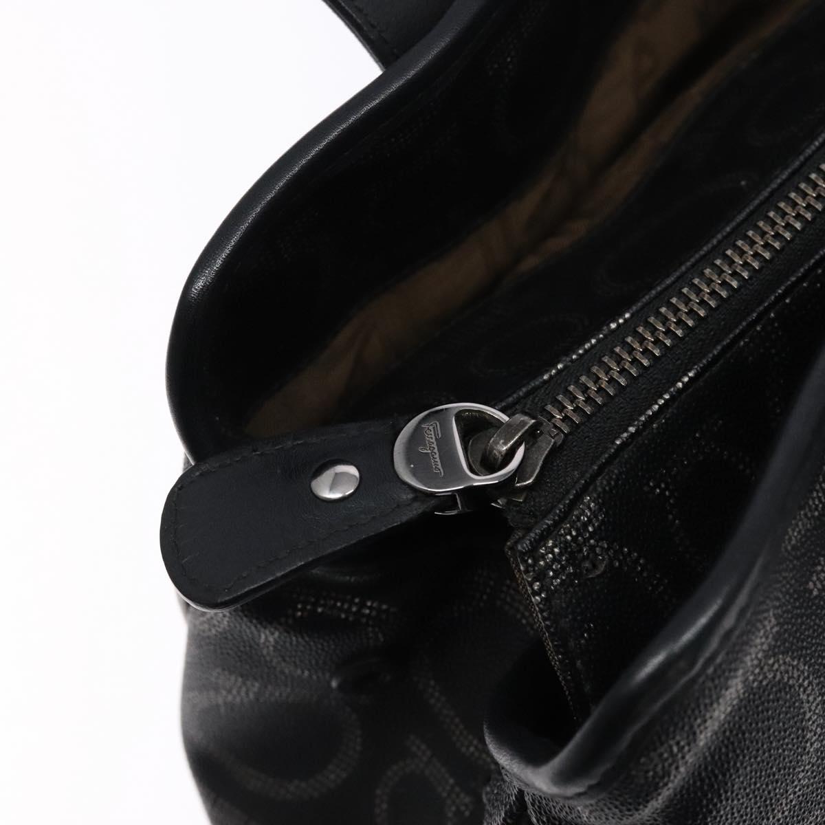 Salvatore Ferragamo Gancini Hand Bag PVC Black Silver Auth 137033