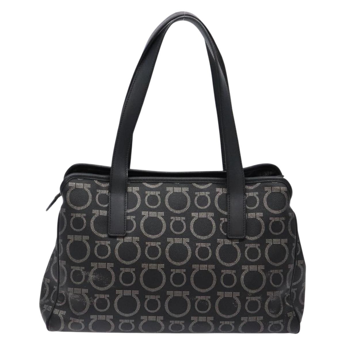 Salvatore Ferragamo Gancini Hand Bag PVC Black Silver Auth 137033