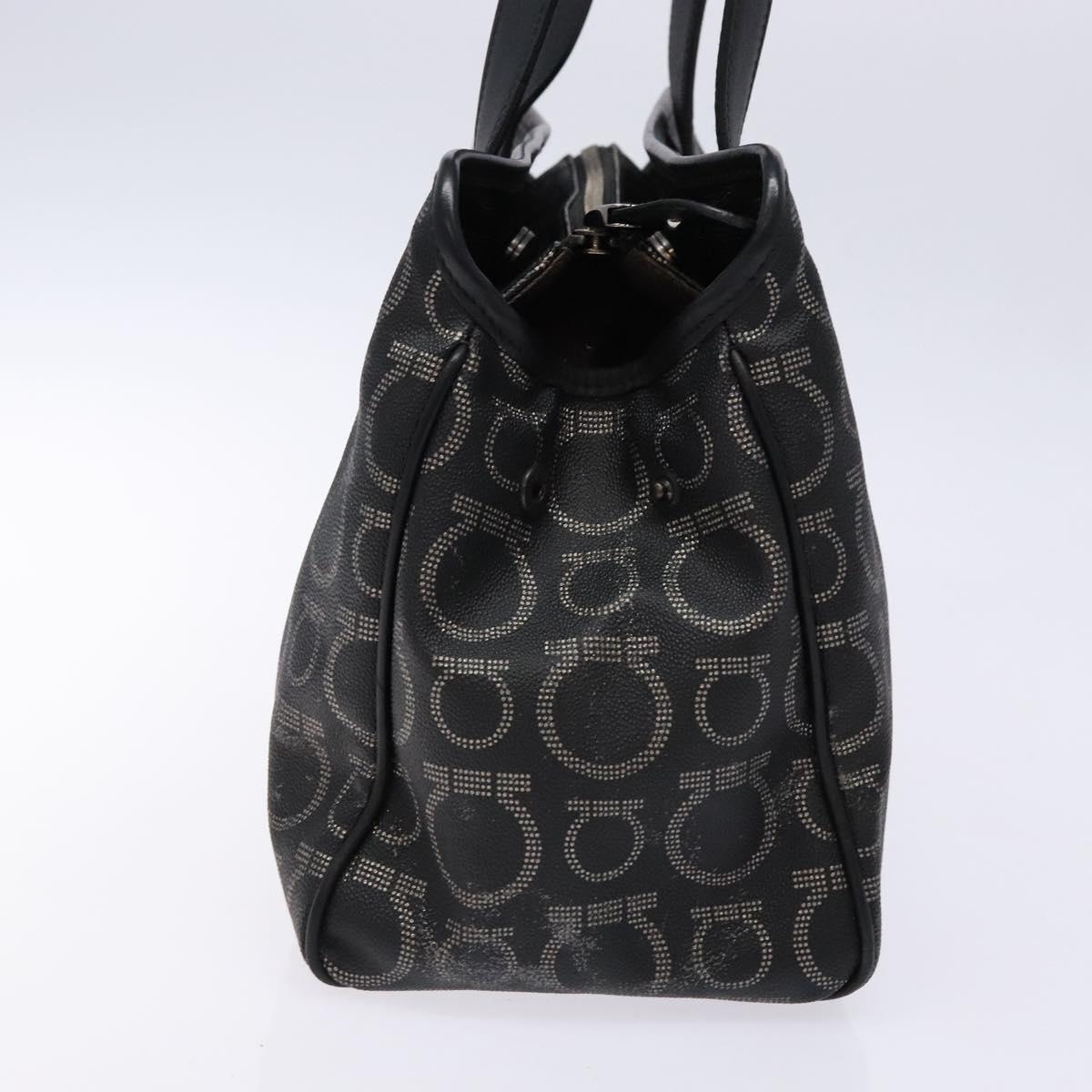 Salvatore Ferragamo Gancini Hand Bag PVC Black Silver Auth 137033