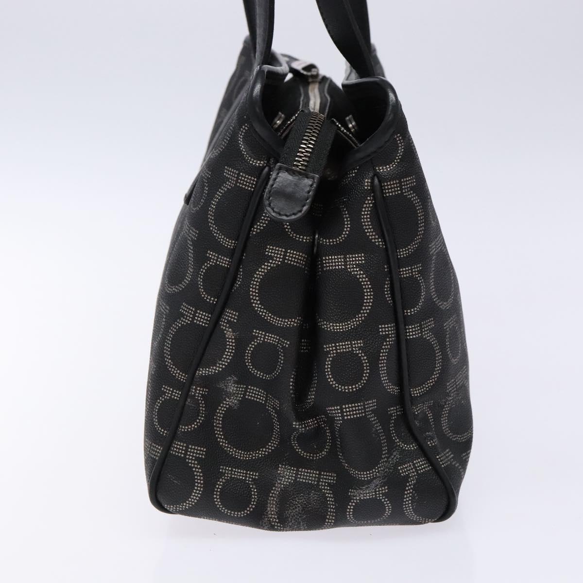 Salvatore Ferragamo Gancini Hand Bag PVC Black Silver Auth 137033