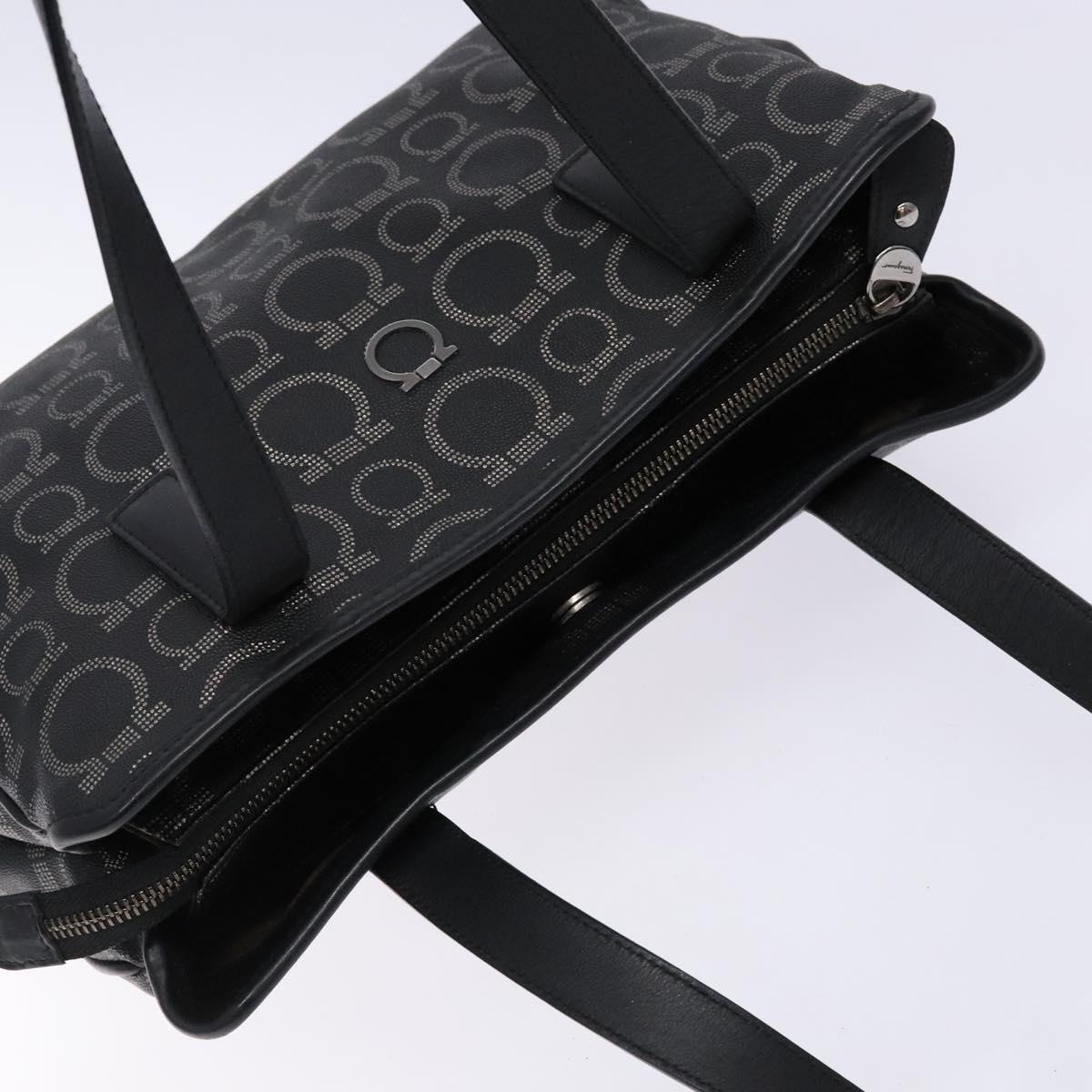 Salvatore Ferragamo Gancini Hand Bag PVC Black Silver Auth 137033