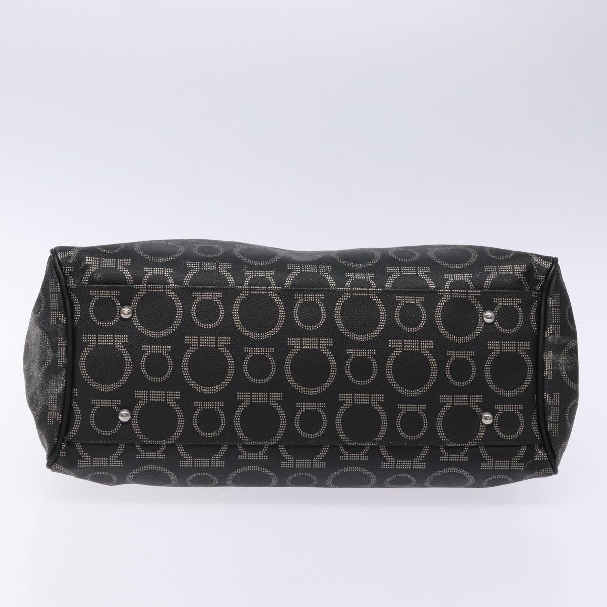 Salvatore Ferragamo Gancini Hand Bag PVC Black Silver Auth 137033