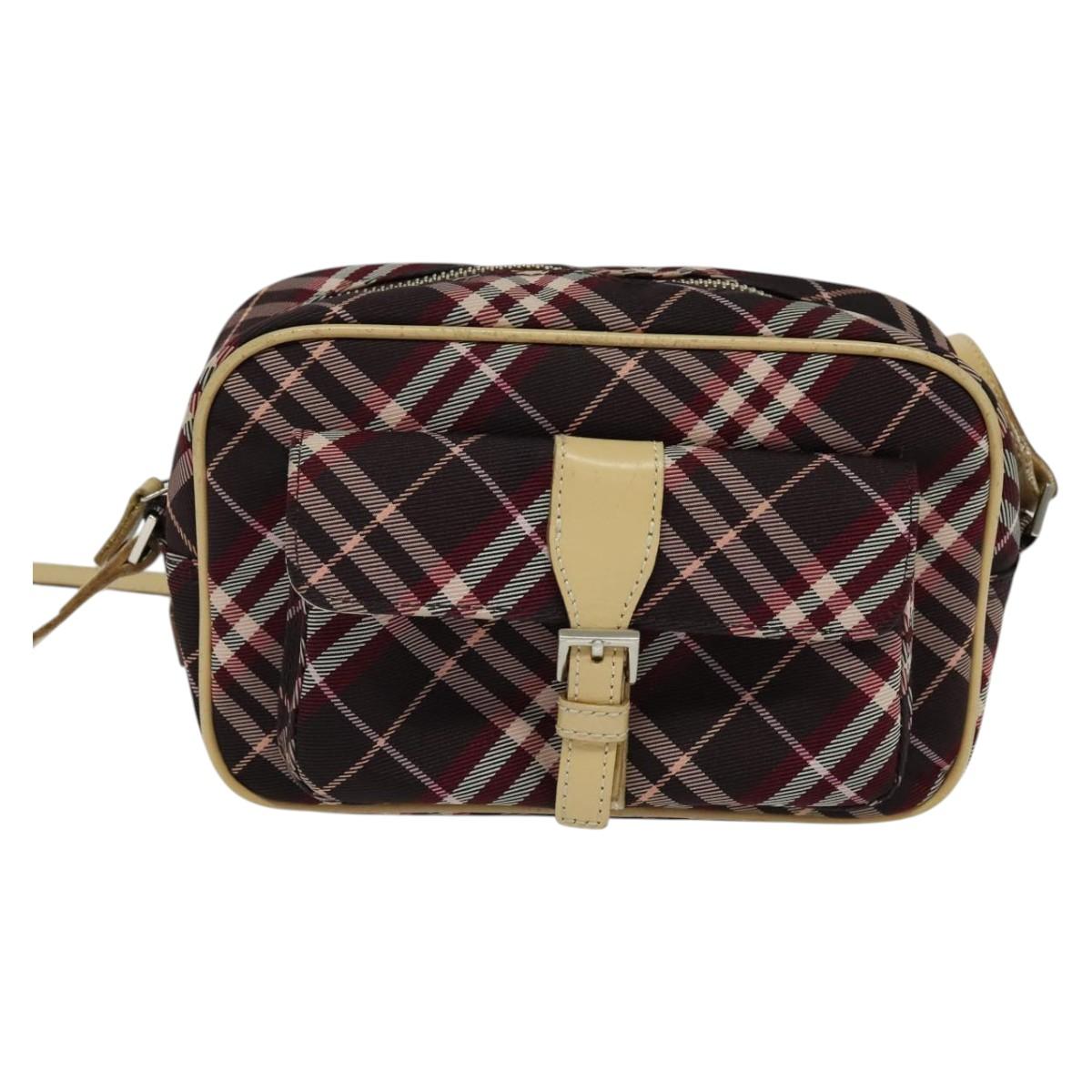 BURBERRY Nova Check Blue Label Shoulder Bag Canvas Red Silver Auth 137124