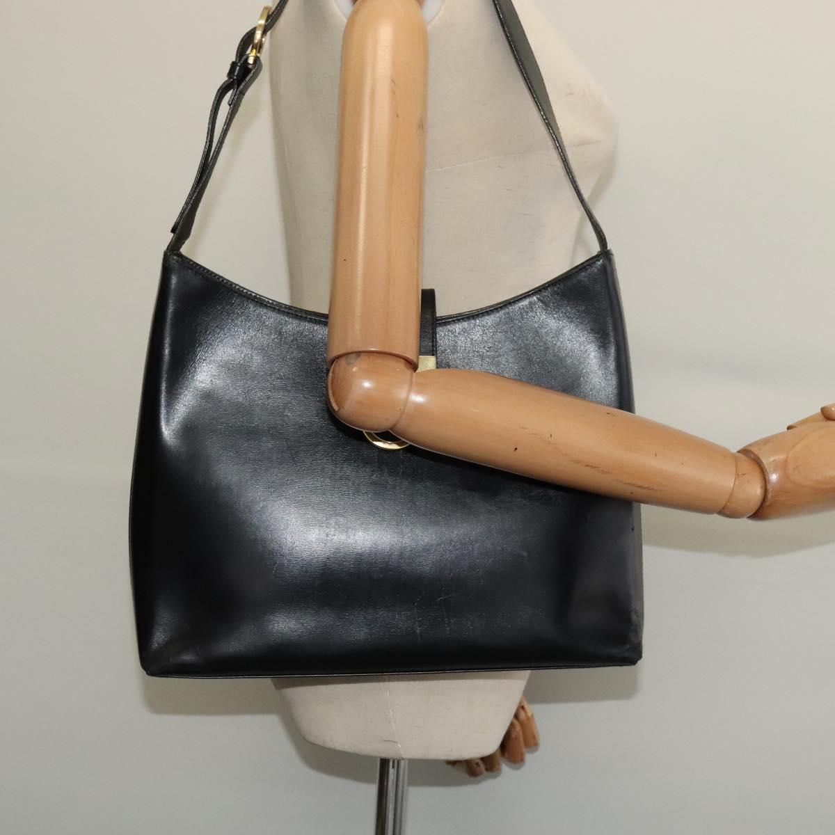 Salvatore Ferragamo Gancini Shoulder Bag Leather Black Gold Auth 137128