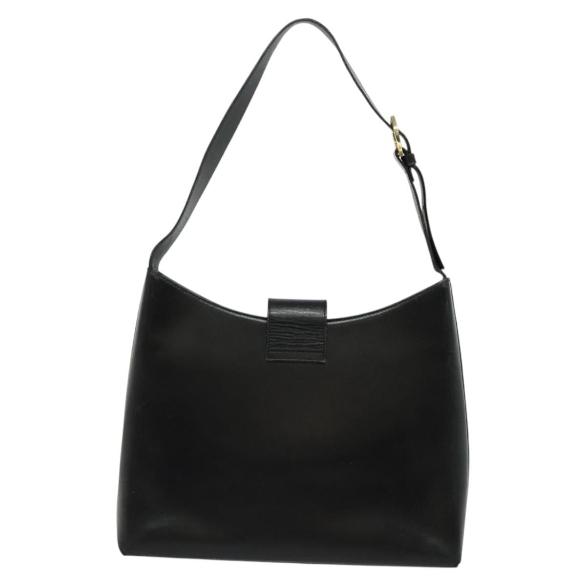 Salvatore Ferragamo Gancini Shoulder Bag Leather Black Gold Auth 137128