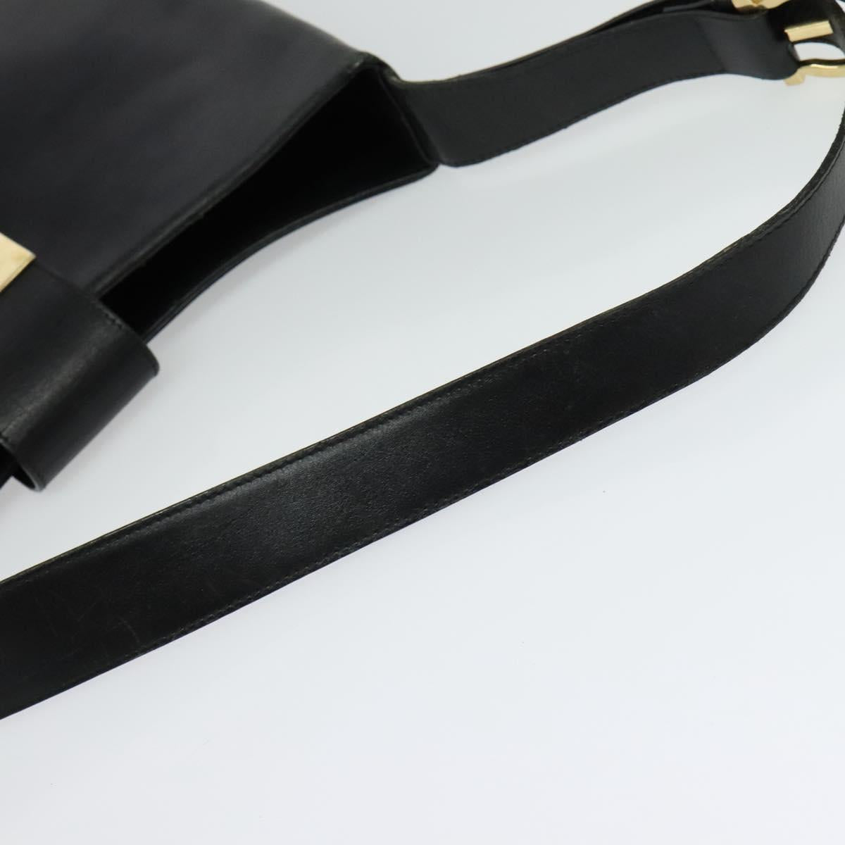 Salvatore Ferragamo Gancini Shoulder Bag Leather Black Gold Auth 137128