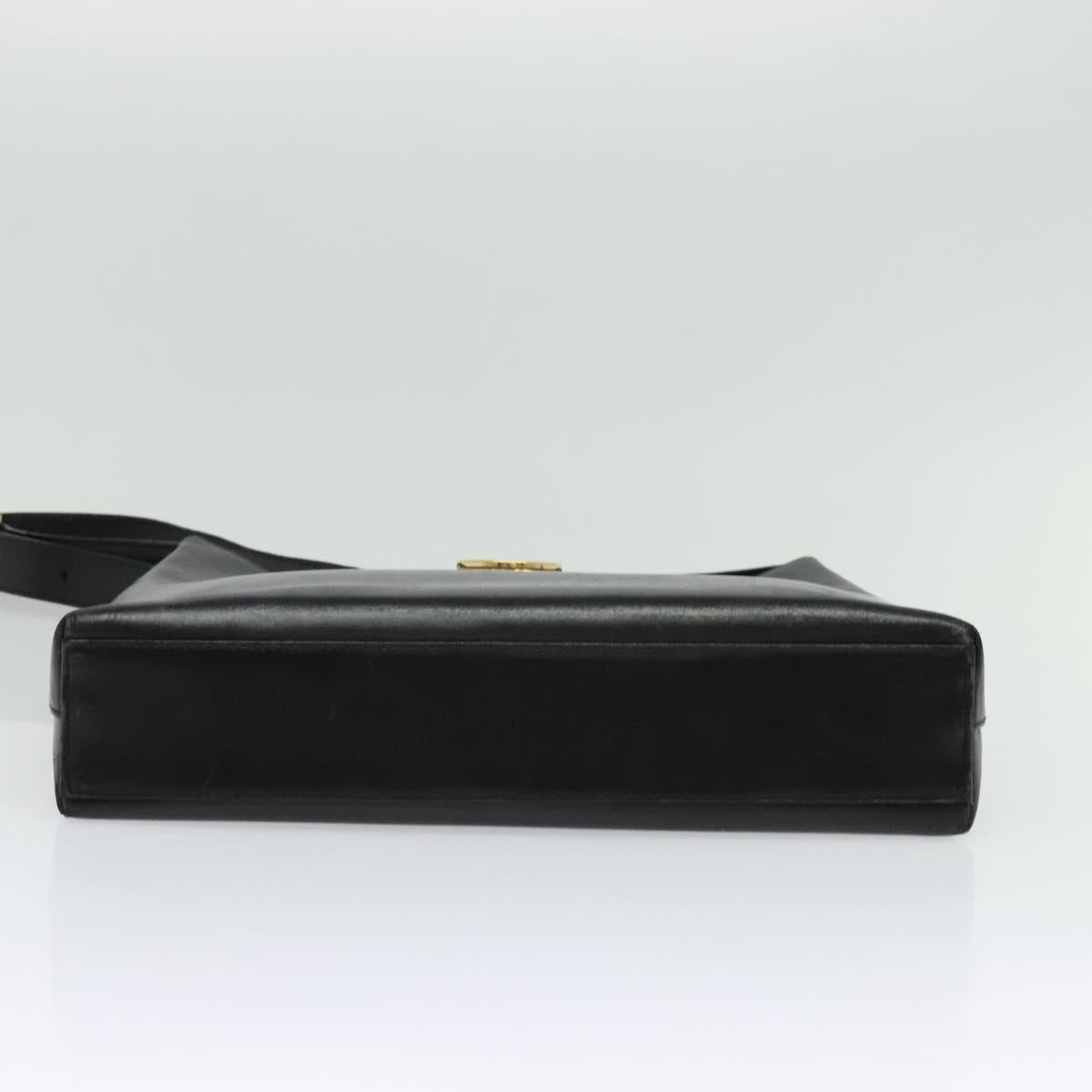 Salvatore Ferragamo Gancini Shoulder Bag Leather Black Gold Auth 137128