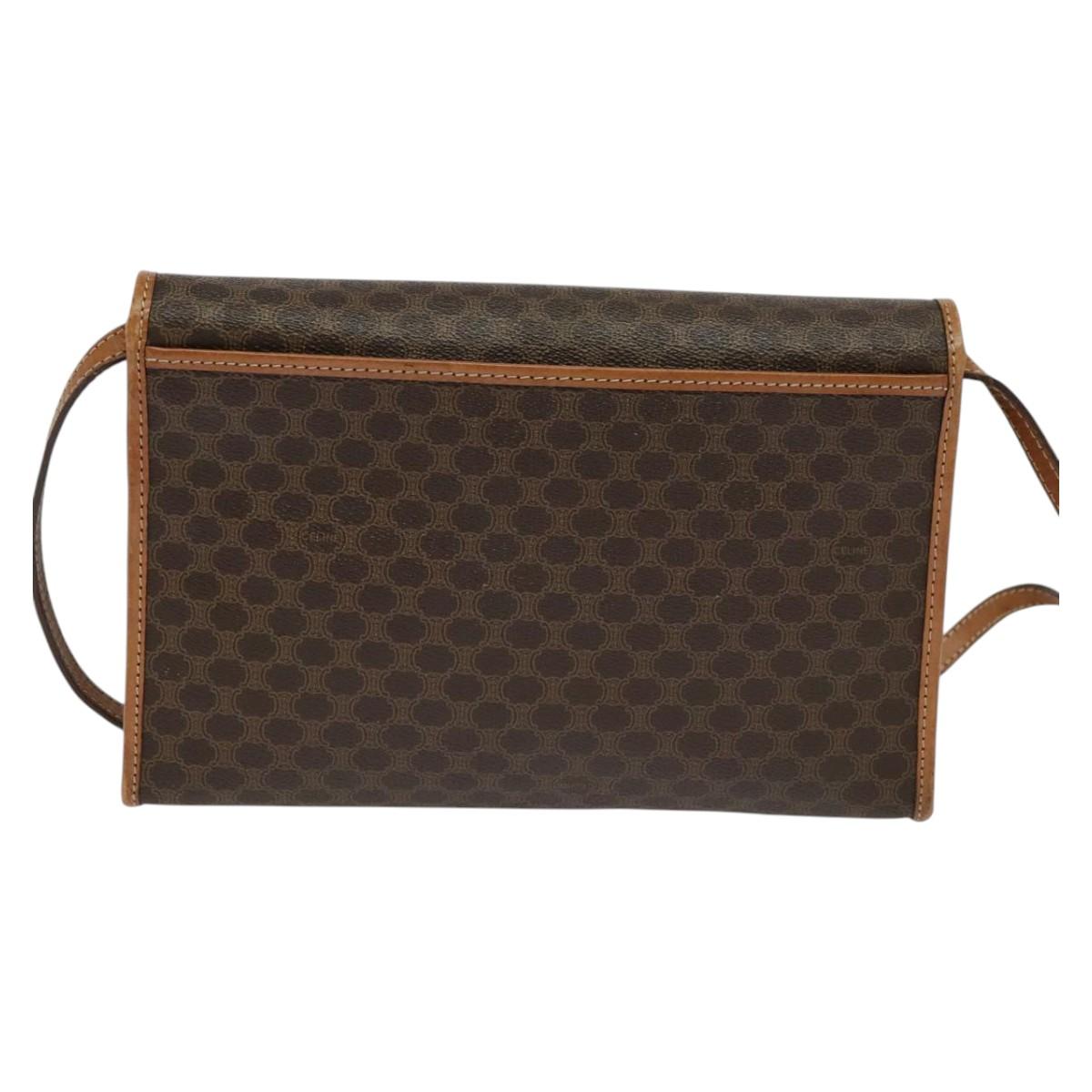 CELINE Macadam Canvas Shoulder Bag PVC Leather Brown Gold Auth 137130