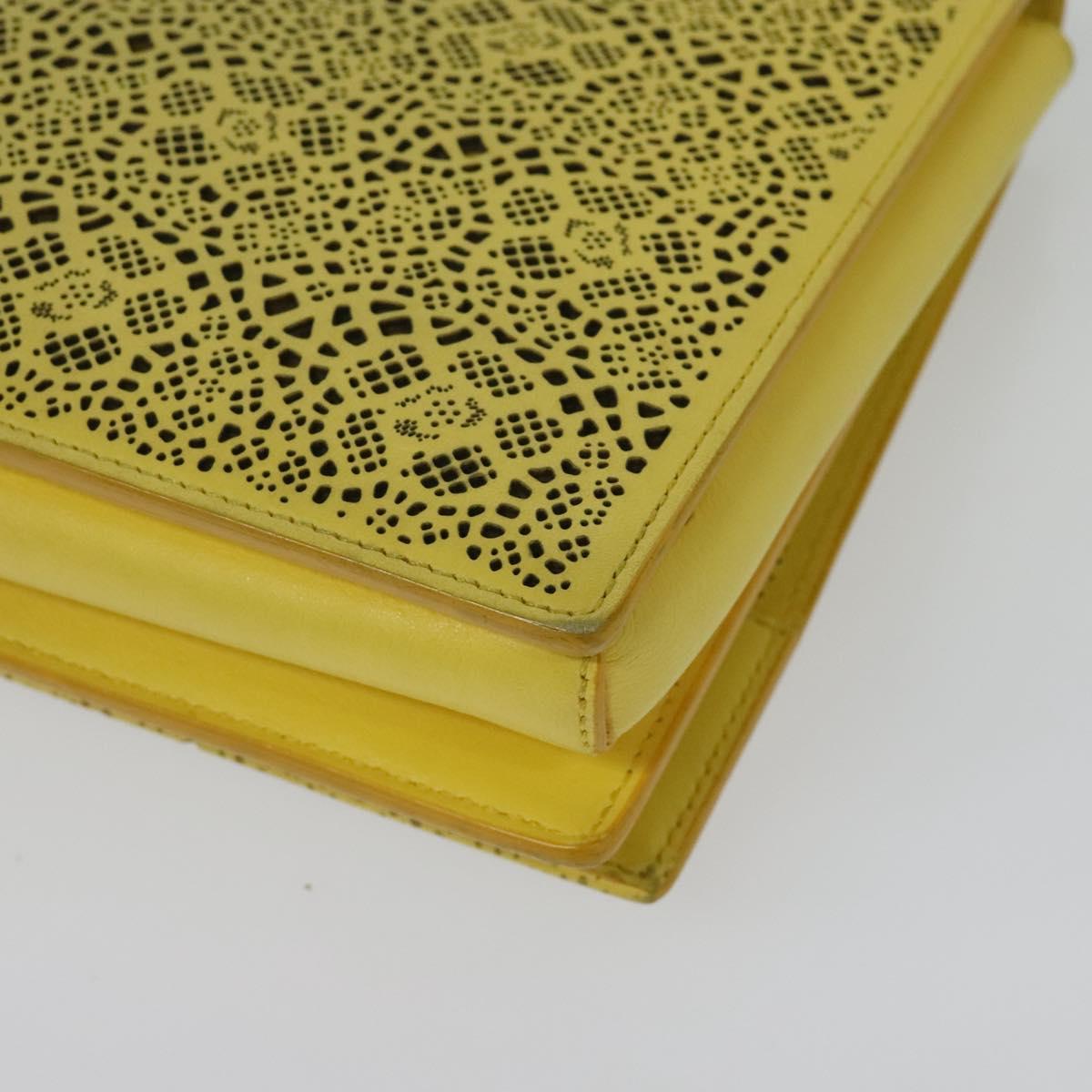 Salvatore Ferragamo Vala Chain Shoulder Bag Leather Yellow Silver Auth 137170