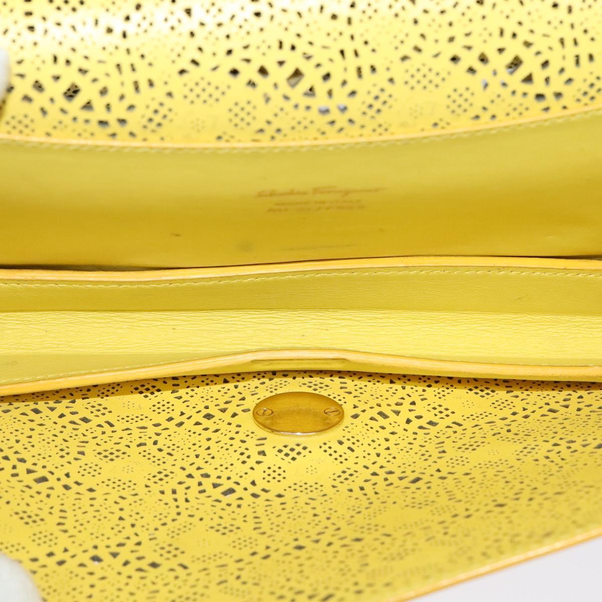 Salvatore Ferragamo Vala Chain Shoulder Bag Leather Yellow Silver Auth 137170