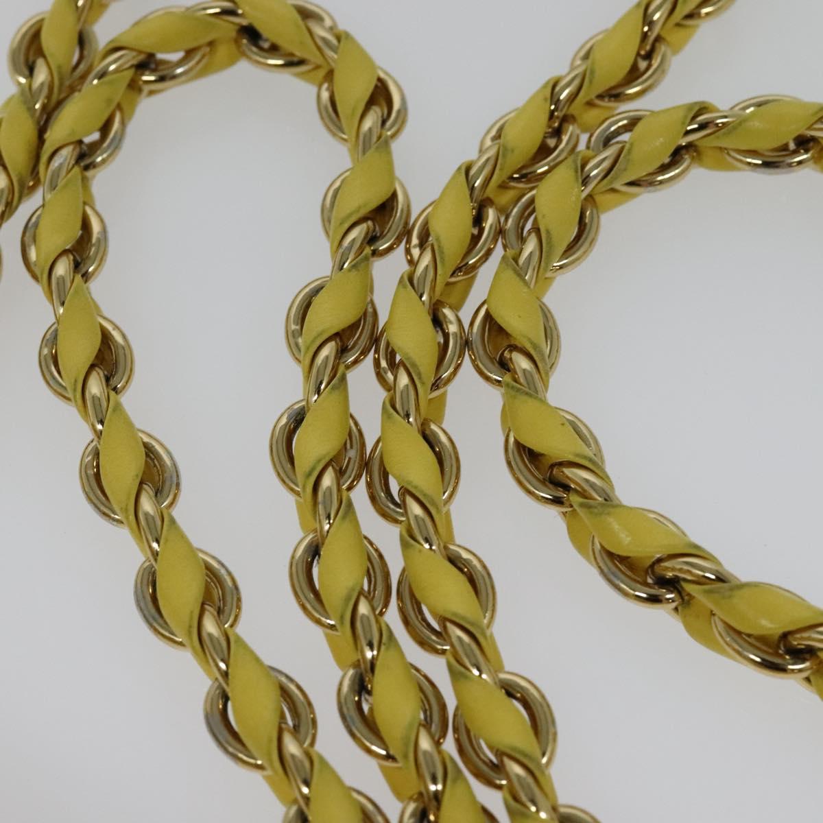 Salvatore Ferragamo Vala Chain Shoulder Bag Leather Yellow Silver Auth 137170