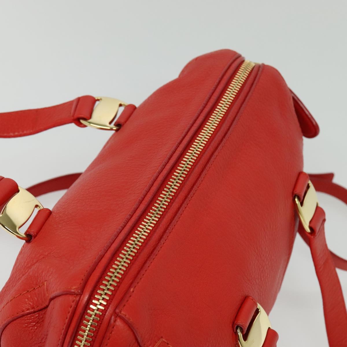 Salvatore Ferragamo Vala Hand Bag Leather 2way Red Gold Auth 137172