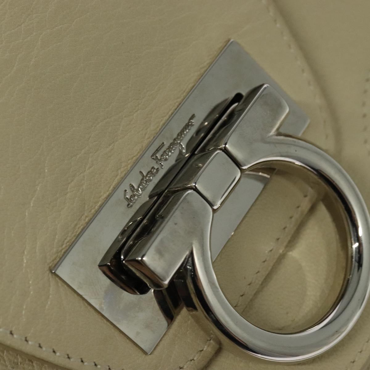 Salvatore Ferragamo Gancini Tote Bag Leather Beige Silver Auth 137173