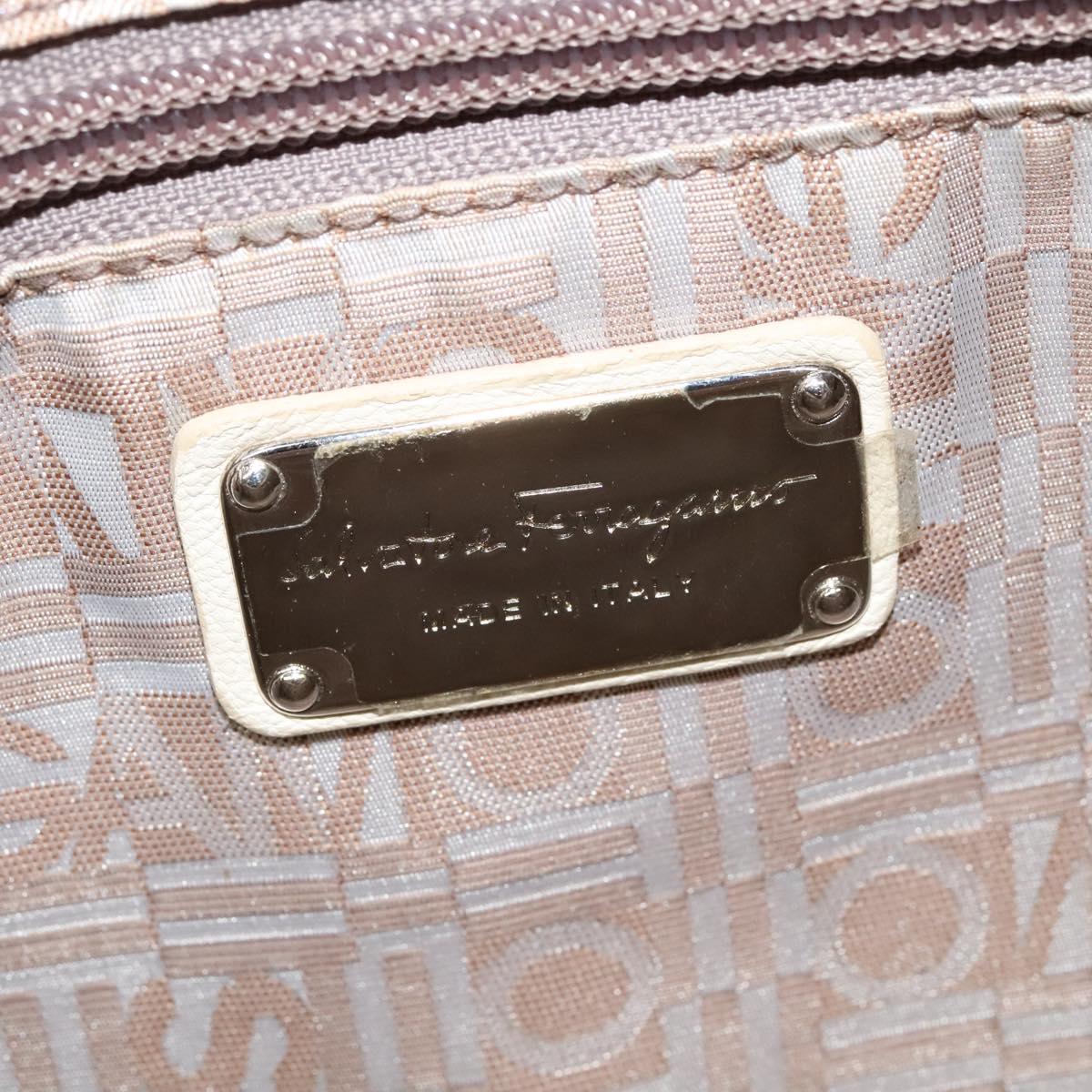 Salvatore Ferragamo Gancini Tote Bag Leather Beige Silver Auth 137173
