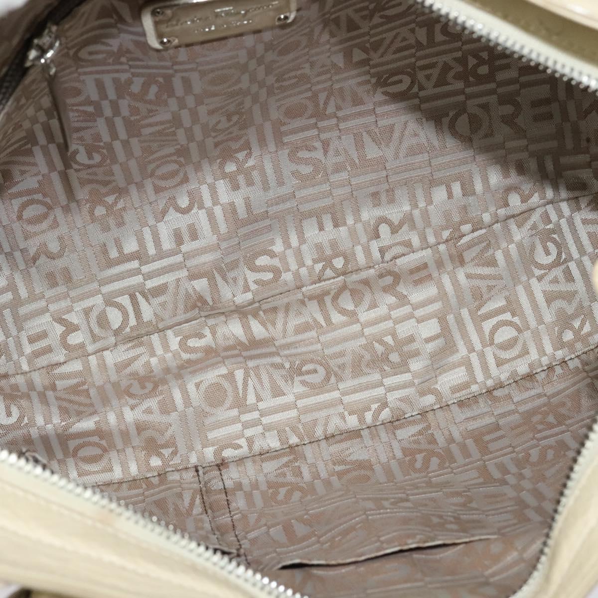 Salvatore Ferragamo Gancini Tote Bag Leather Beige Silver Auth 137173
