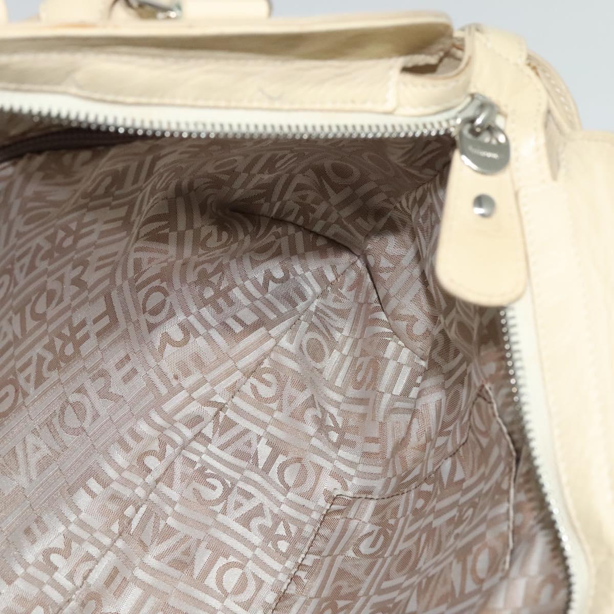 Salvatore Ferragamo Gancini Tote Bag Leather Beige Silver Auth 137173