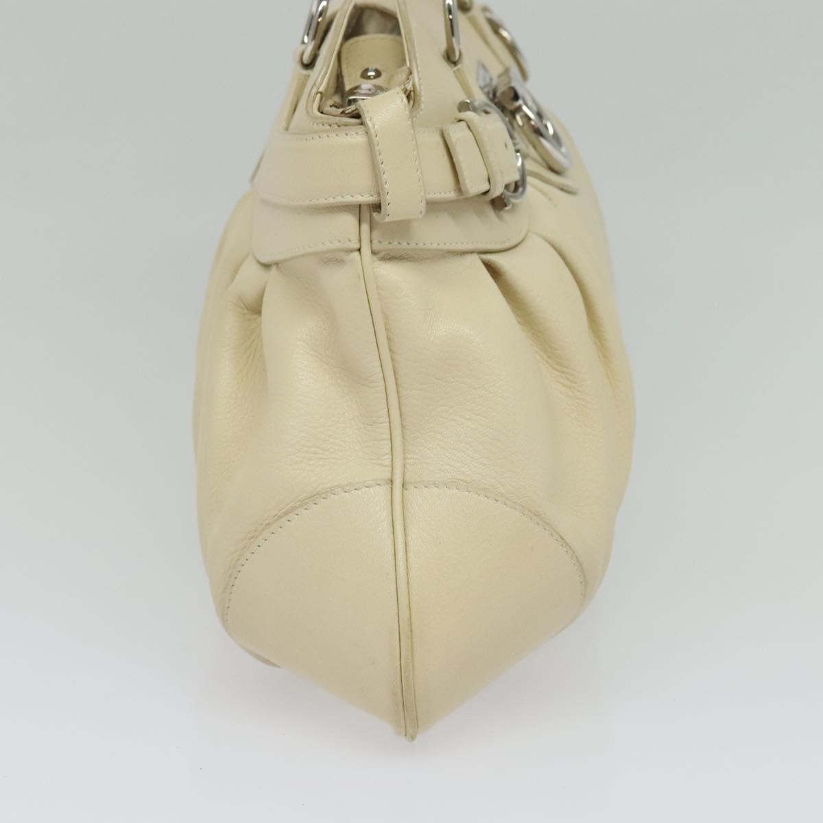 Salvatore Ferragamo Gancini Tote Bag Leather Beige Silver Auth 137173
