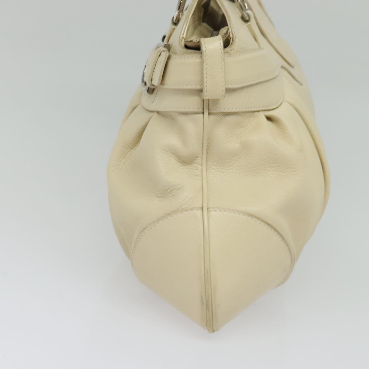 Salvatore Ferragamo Gancini Tote Bag Leather Beige Silver Auth 137173