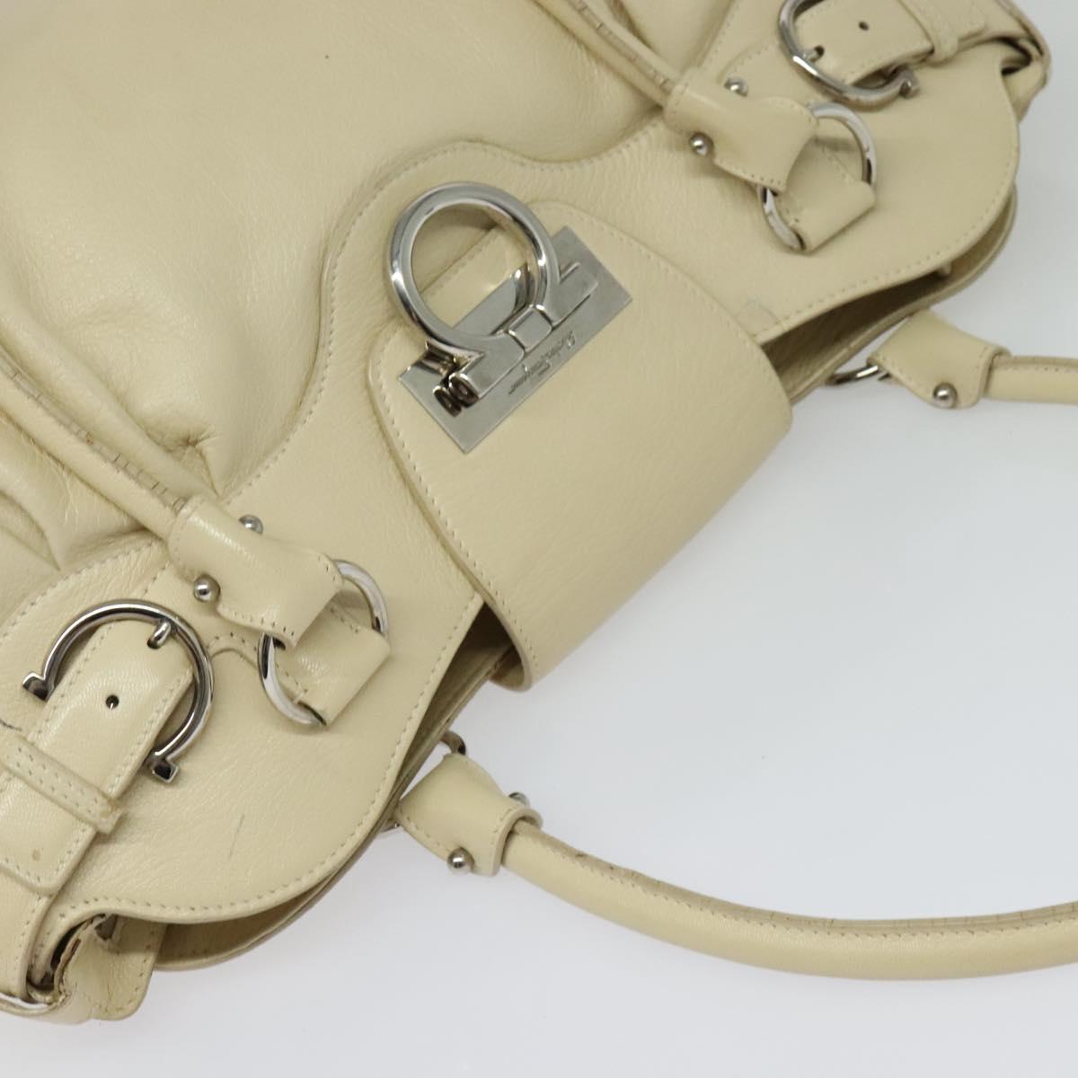 Salvatore Ferragamo Gancini Tote Bag Leather Beige Silver Auth 137173