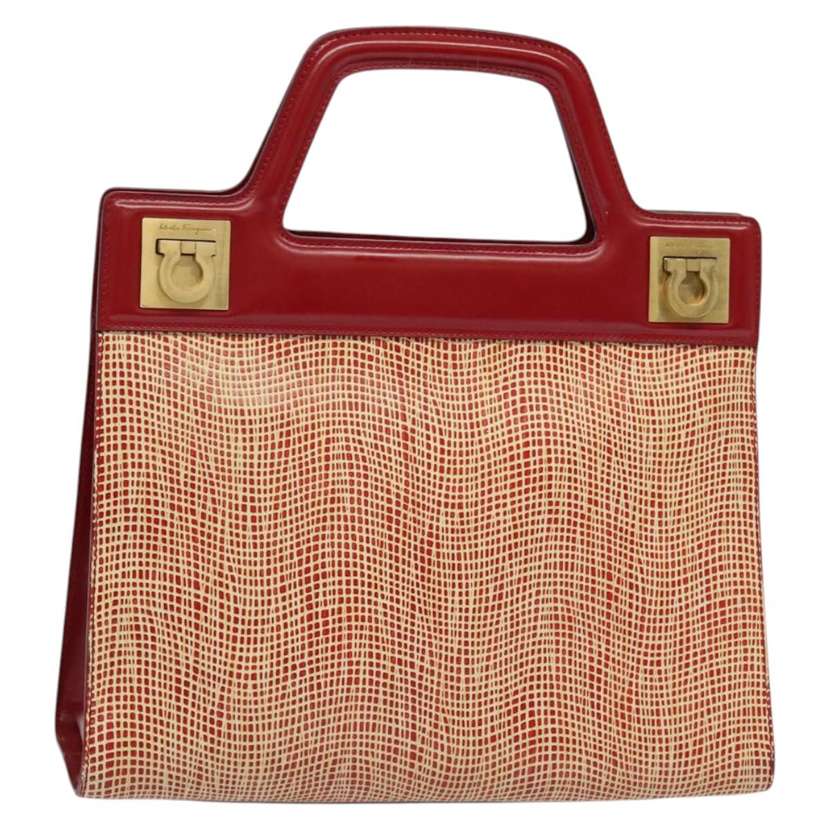 Salvatore Ferragamo Gancini Hand Bag Leather Red Gold Auth 137177