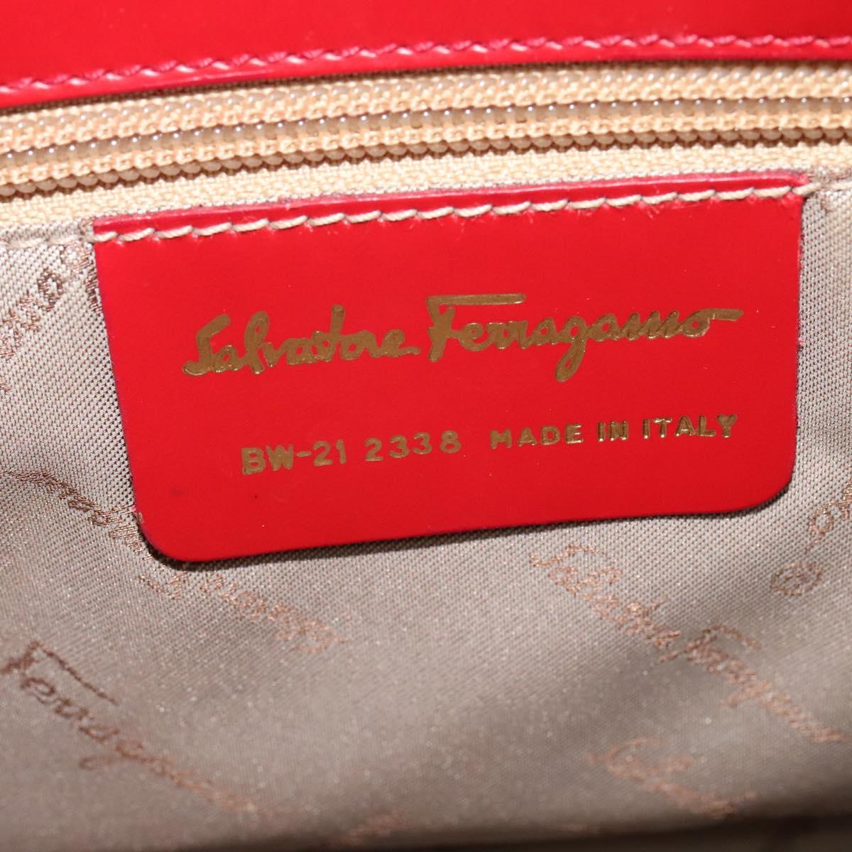 Salvatore Ferragamo Gancini Hand Bag Leather Red Gold Auth 137177