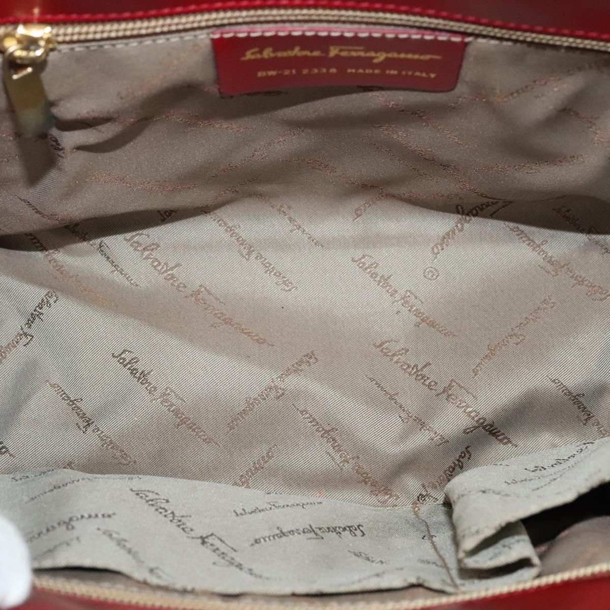Salvatore Ferragamo Gancini Hand Bag Leather Red Gold Auth 137177