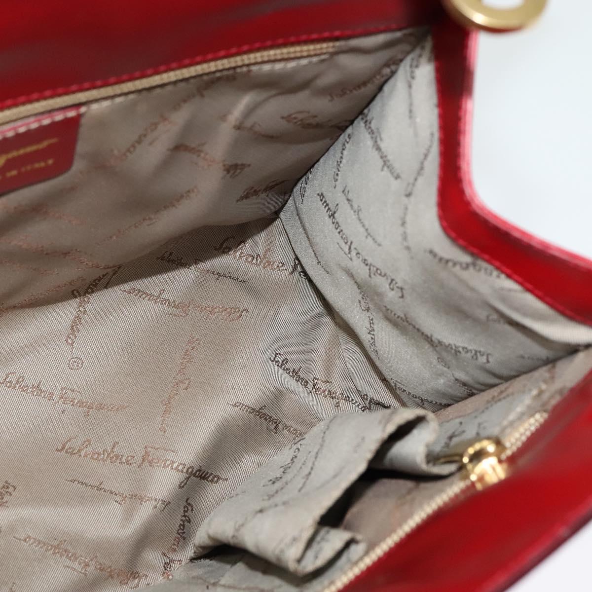 Salvatore Ferragamo Gancini Hand Bag Leather Red Gold Auth 137177
