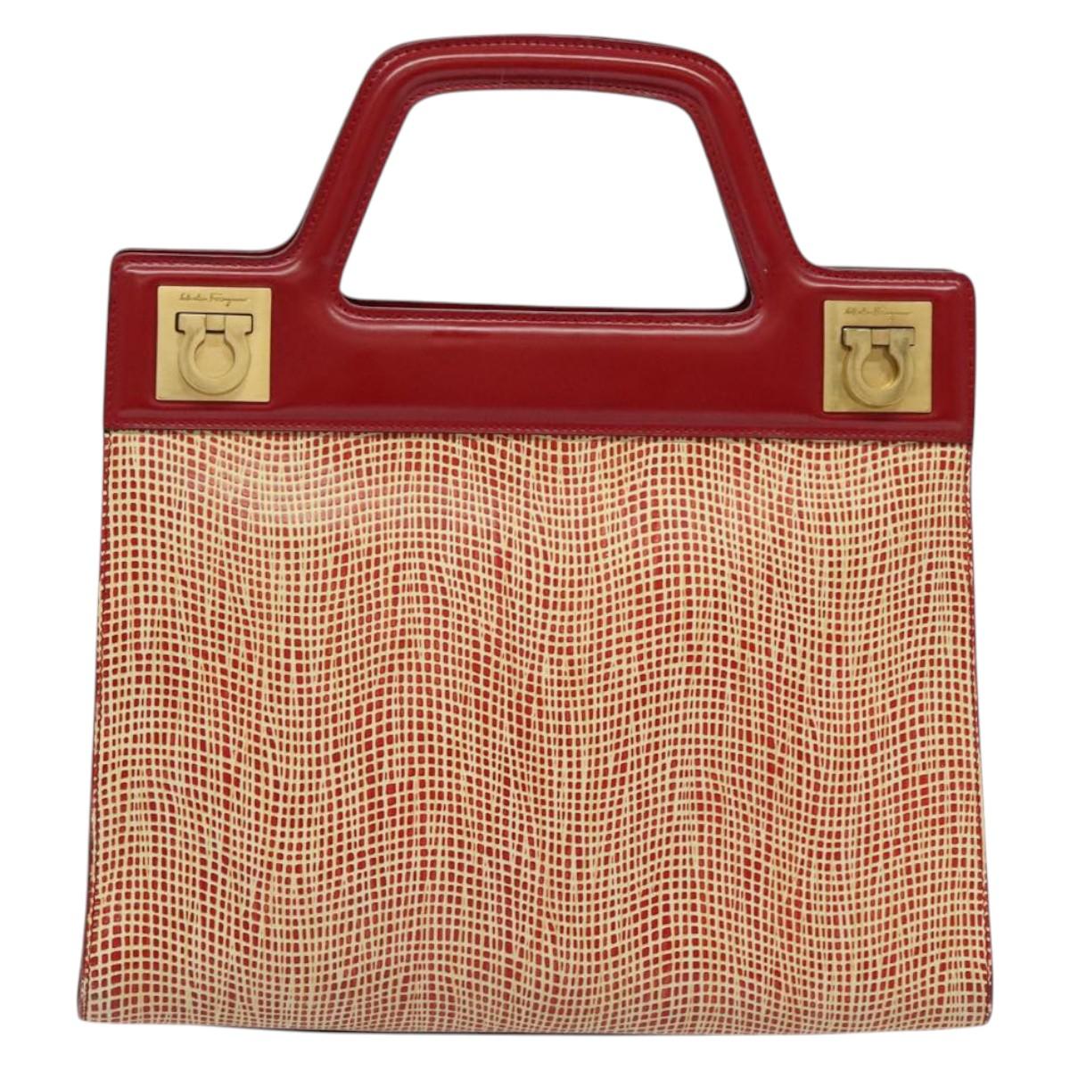 Salvatore Ferragamo Gancini Hand Bag Leather Red Gold Auth 137177