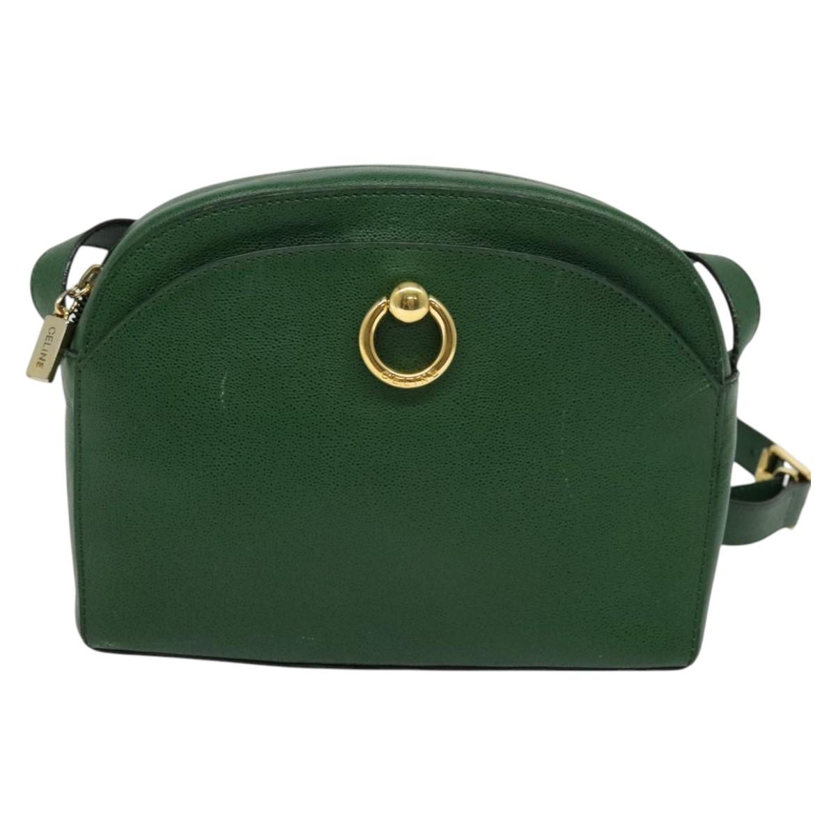 CELINE Shoulder Bag Leather Green Gold Auth 137184