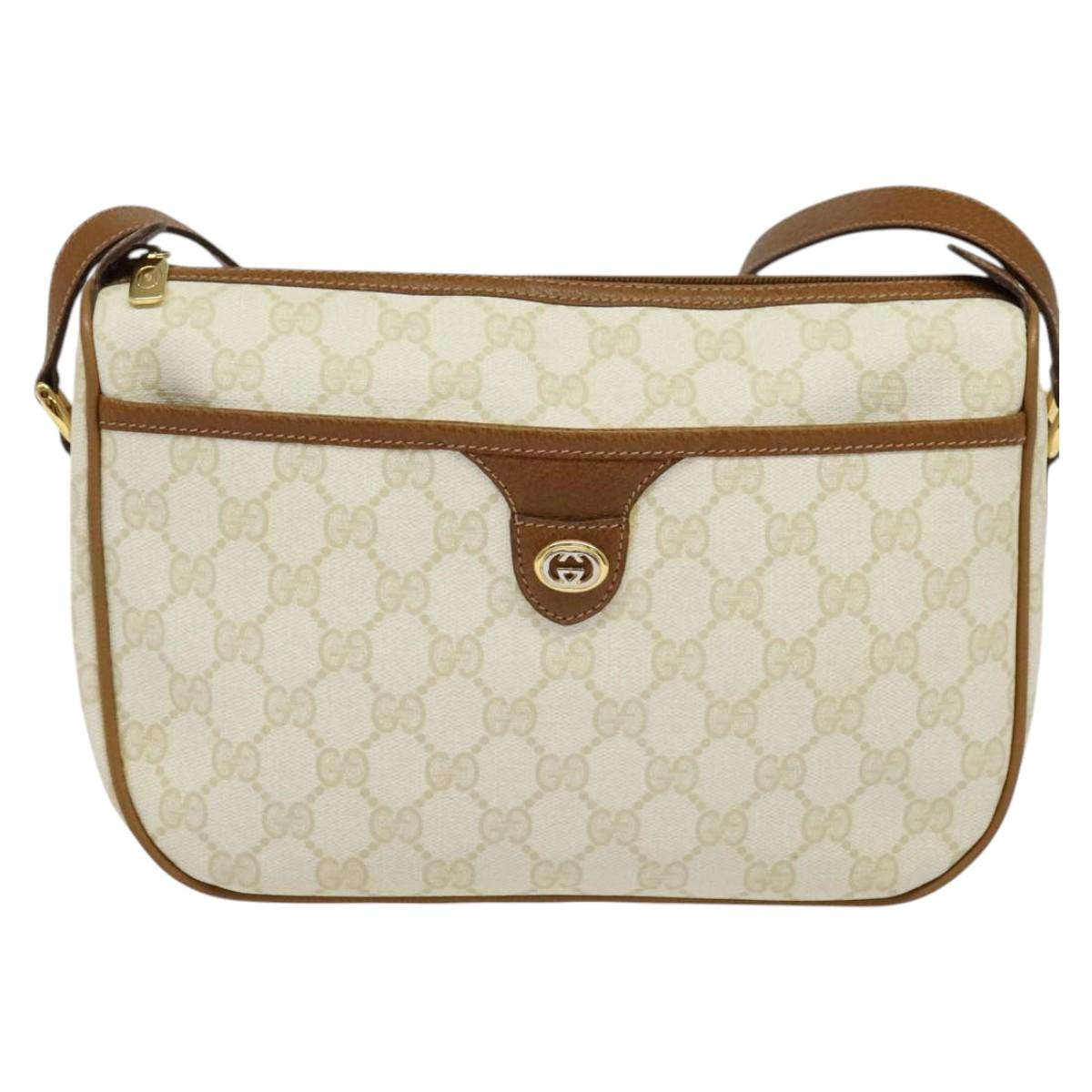 GUCCI GG Supreme Shoulder Bag PVC White Gold 89 02 077 Auth 137208
