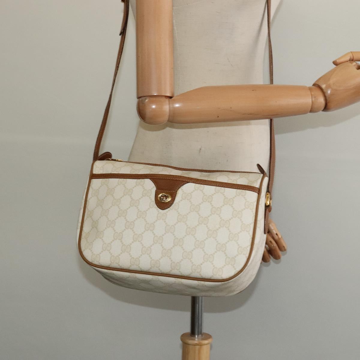 GUCCI GG Supreme Shoulder Bag PVC White Gold 89 02 077 Auth 137208