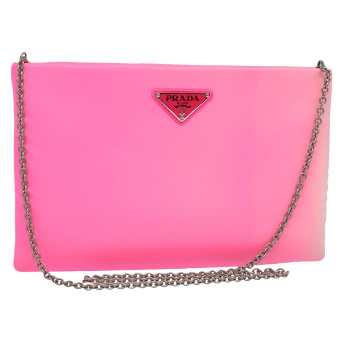 PRADA Chain Clutch Bag Nylon Pink Auth 137210